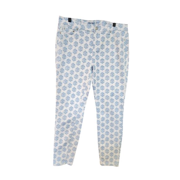 Vineyard Vines Medallion Womens White & Blue Printed Slim Fit Pants Size 6 - Picture 1 of 4